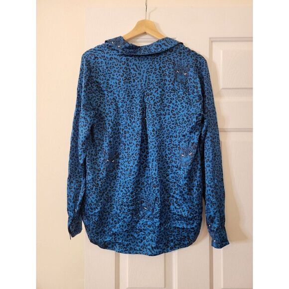 L'Agence Tyler Leopard Silk Blouse, Blue - Picture 9 of 10